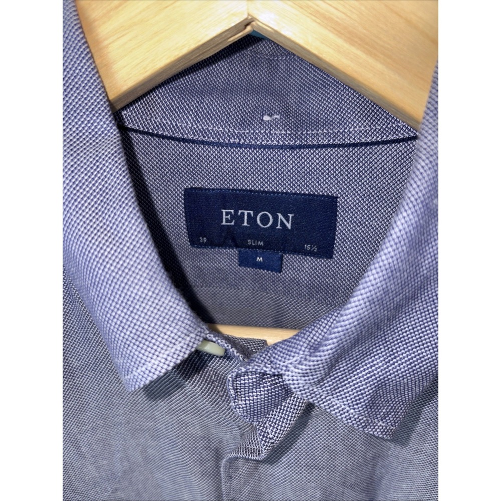 Eton Dress Shirt Long Sleeve Slim Medium 39 15.5 Blue Chambray Lot Of 2 Preppy - Picture 2 of 10